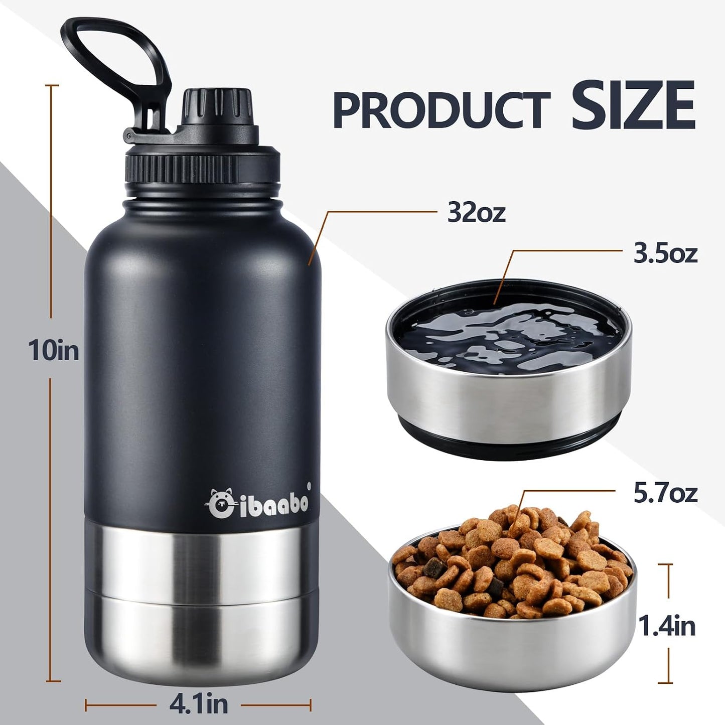 Insulated Dog Water Bottle with 2 Bowls, 32Oz Travel Stainless Steel Double Wall Thermos, Portable Pet Dispenser, Gifts for Puppy Small Medium Dogs Walking Hiking and Camping