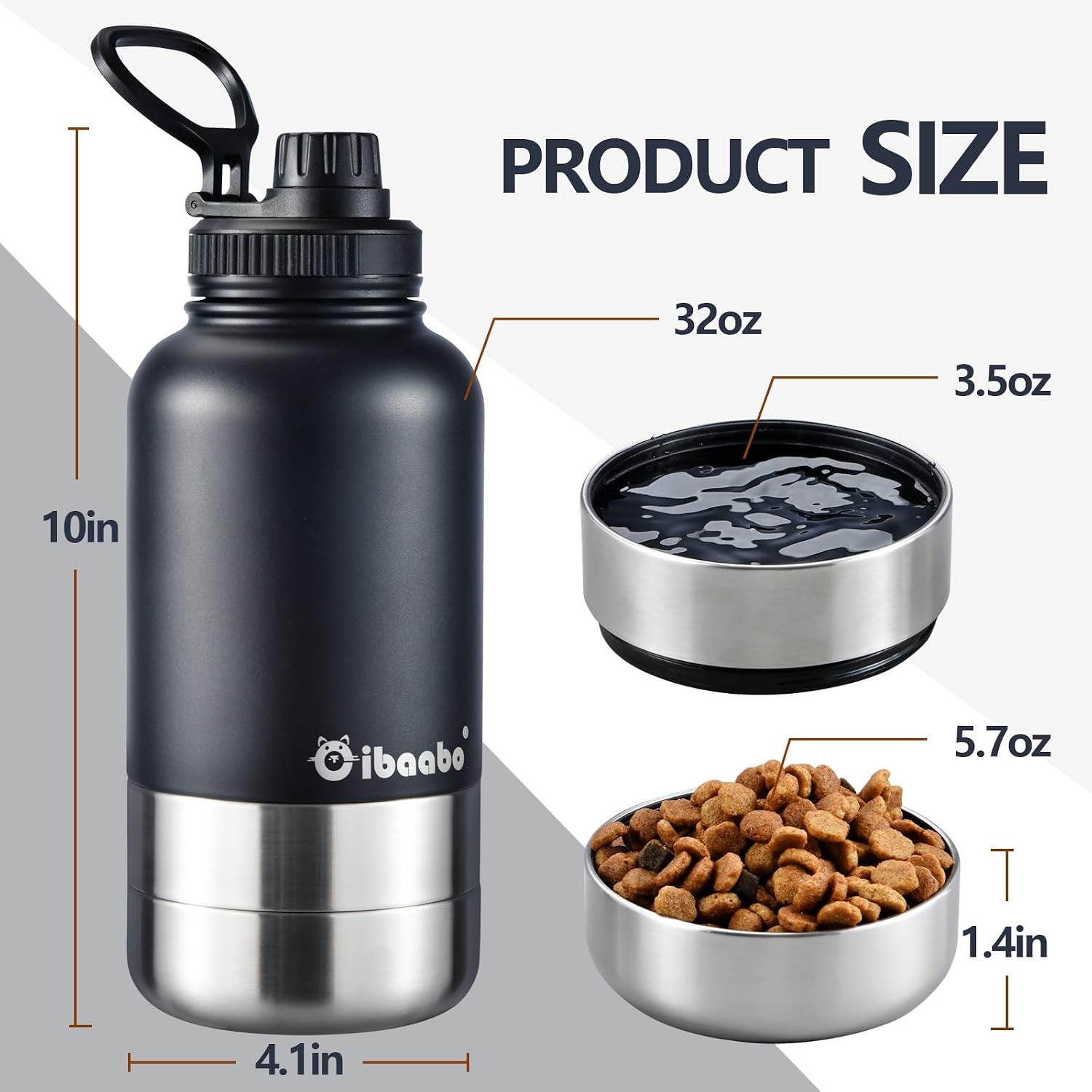 Insulated Dog Water Bottle with 2 Bowls, 32Oz Travel Stainless Steel Double Wall Thermos, Portable Pet Dispenser, Gifts for Puppy Small Medium Dogs Walking Hiking and Camping