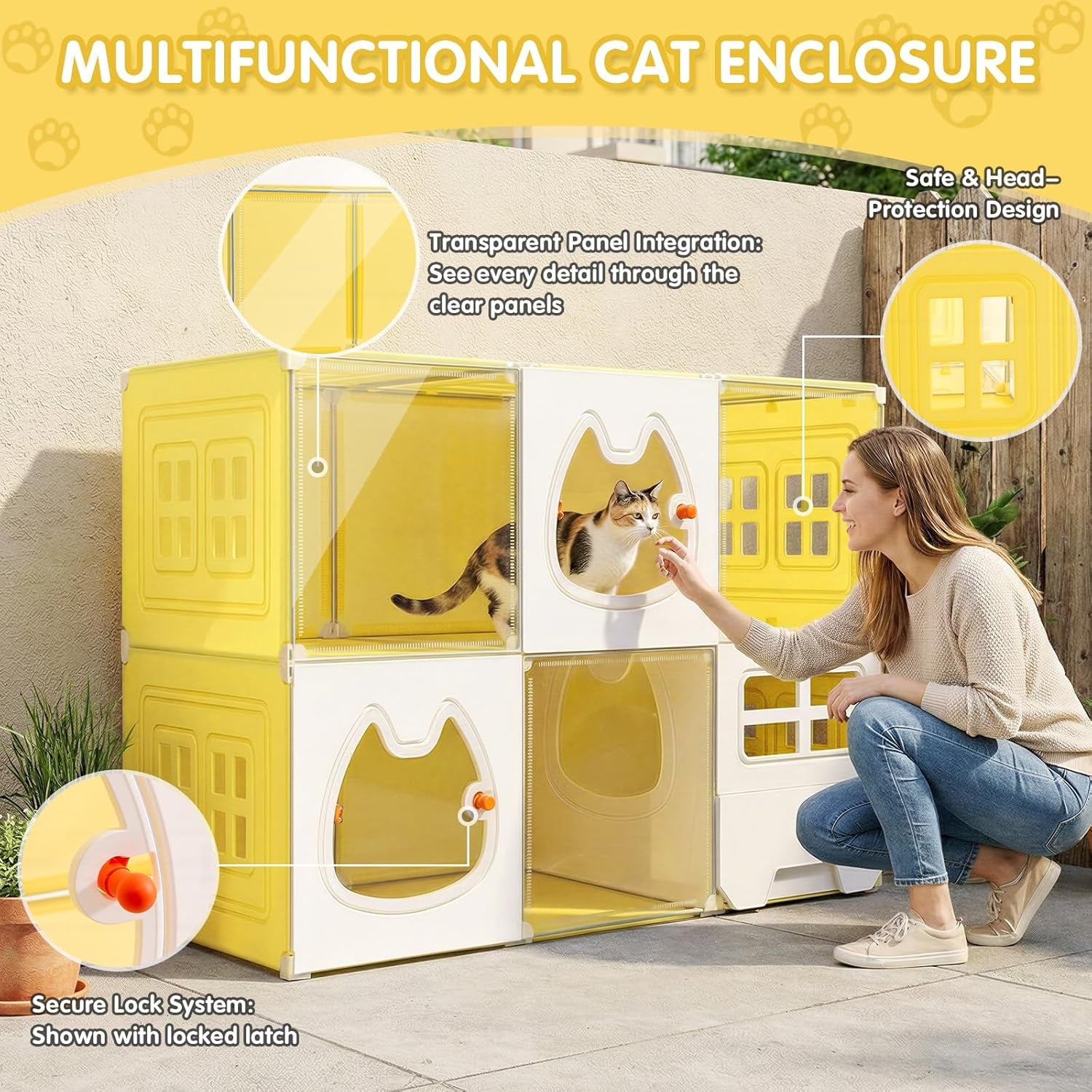 Cat Cage 3-Tier with Built-In Litter Box & Free Scoop Cat Enclosure with Detachable Metal Frame Transparent Window DIY Zones Cats Kennel for 1-3 Cats Indoor Playpen 41" X18" X 41"