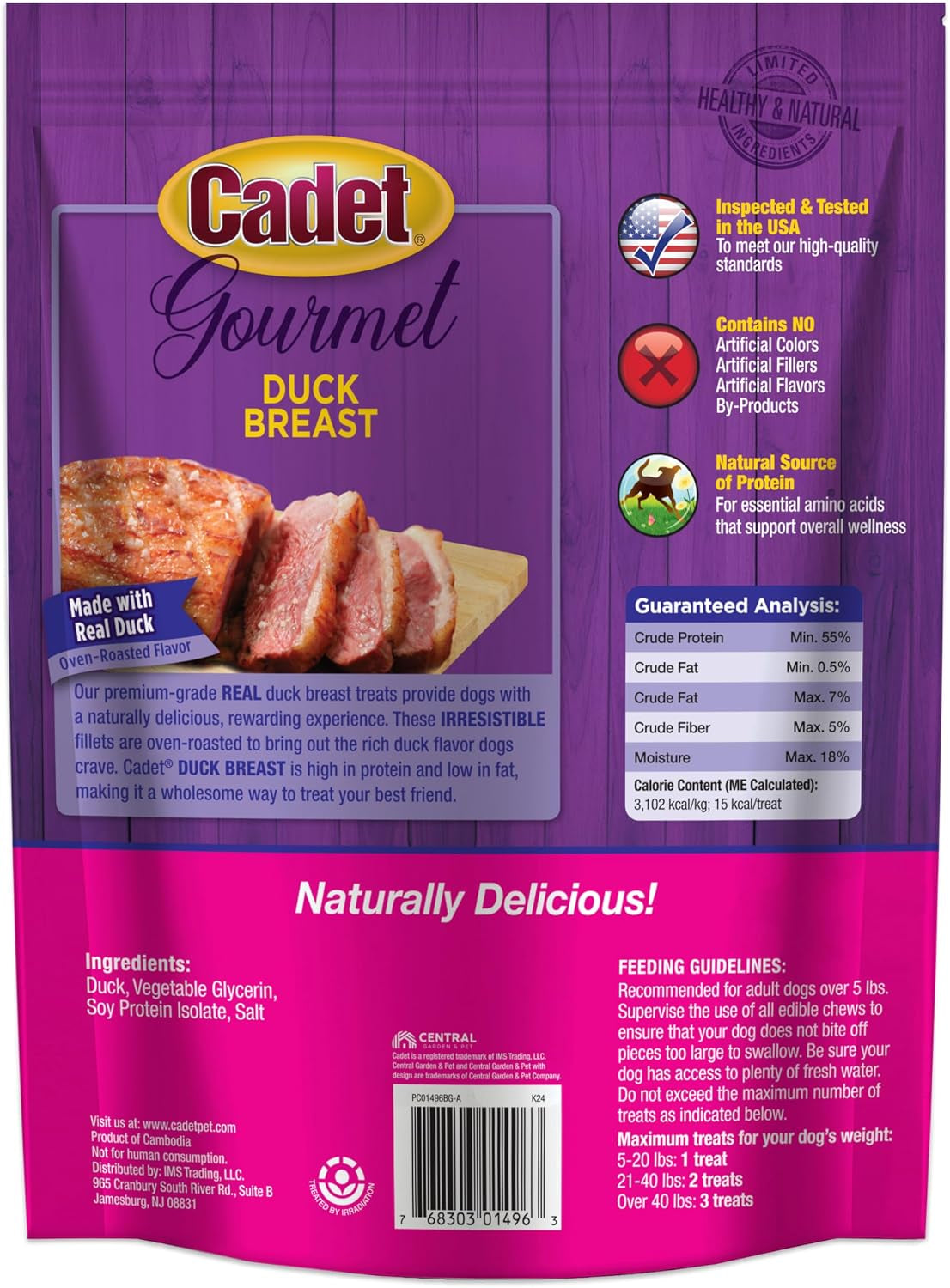 Gourmet Duck Jerky Dog Treats for Training - Healthy & Natural Dog Training Treats for Small & Large Breeds - Inspected & Tested in USA (40 Oz.)