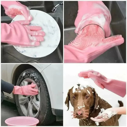 Magic Silicone Rubber Dishwashing Cleaning Gloves Household Scrubber Efficient Kitchen Cleaning Tools for Easy Cleaning