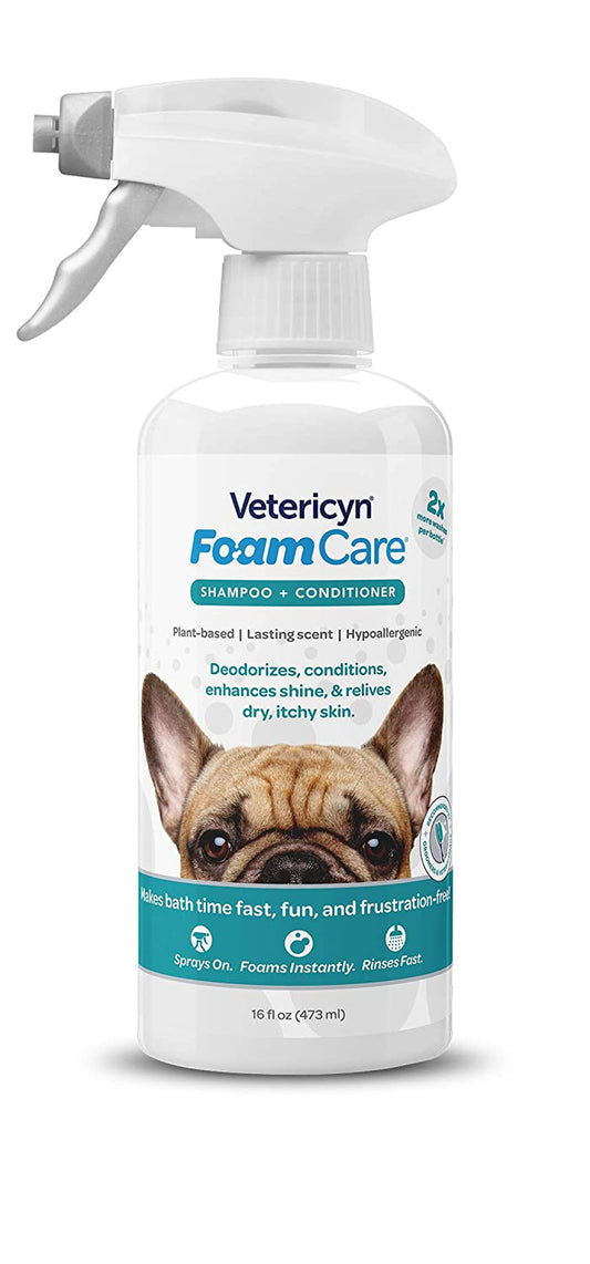 Foamcare Dog Shampoo and Conditioner - Instant Foaming, Spray-On Hypoallergenic Shampoo, Plant-Based Formula for Dogs and Cats. 16 Ounce