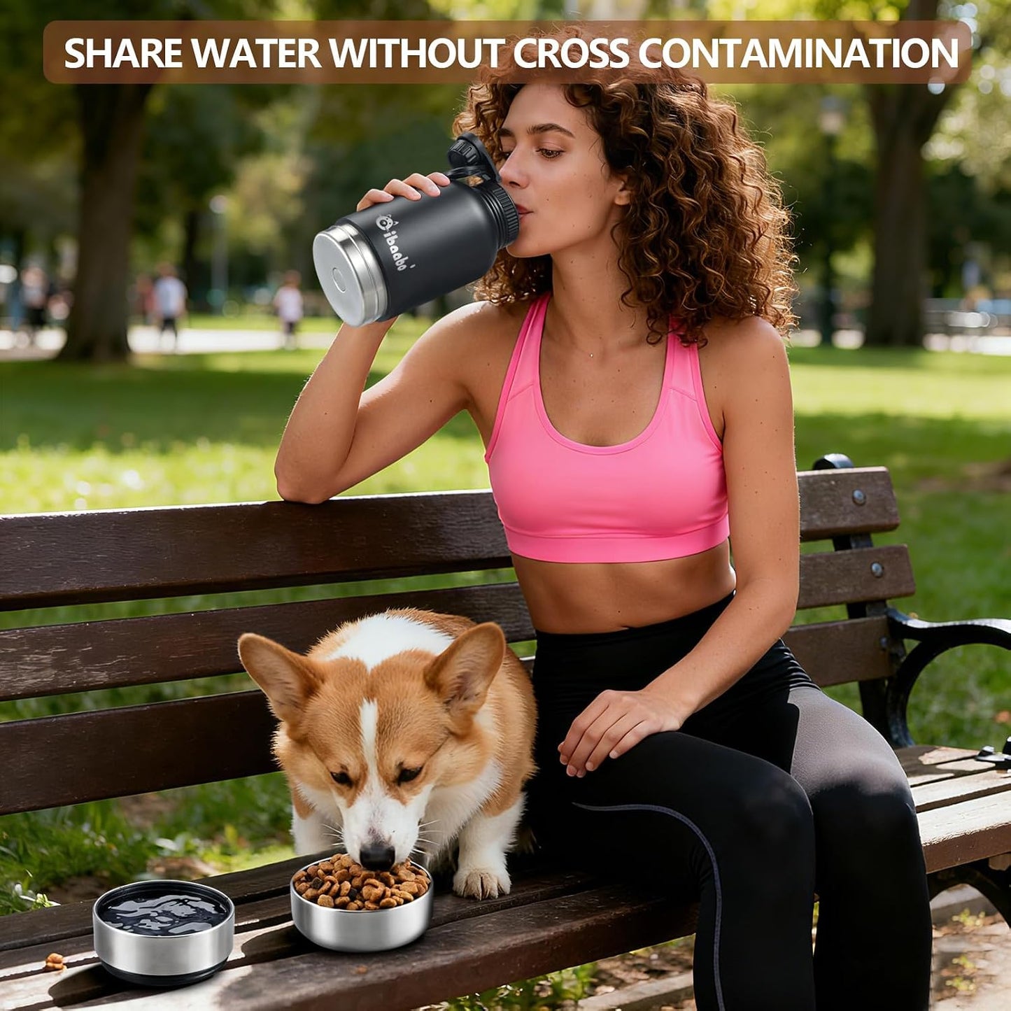 Insulated Dog Water Bottle with 2 Bowls, 32Oz Travel Stainless Steel Double Wall Thermos, Portable Pet Dispenser, Gifts for Puppy Small Medium Dogs Walking Hiking and Camping