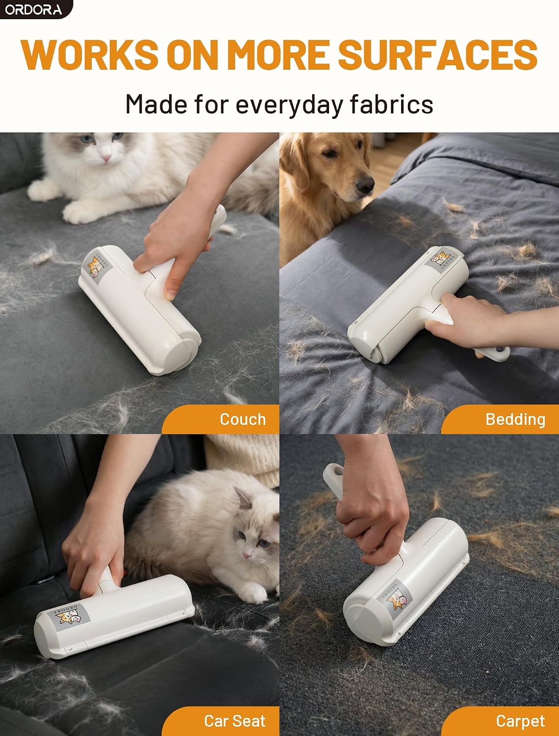 Pet Hair Removal Tool: Reusable Lint Roller for Pet Hair - Portable Pet Hair Remover - Dog and Cat Hair Remover for Couch, Bedding, Car, Rugs & Furniture, Eco-Friendly, for Multi-Pet Homes