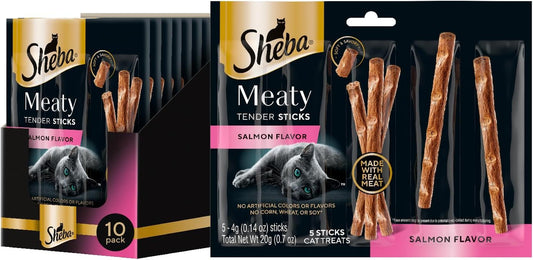Meaty Tender Sticks Chicken Cat Treats, Salmon Flavor, Cat Snacks, 0.14 Oz., 5 Count, Pack of 10 (50 Sticks Total)