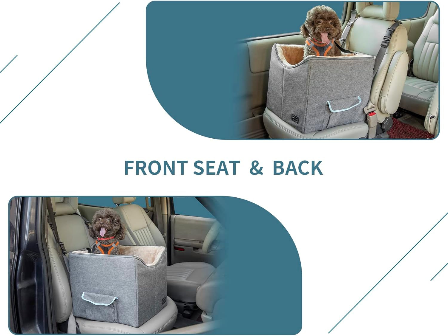 Small Dog Car Booster Seat with Safety Belt, Washable Double-Sided Cushion, and Storage Pocket for Small Pets (Light Grey)