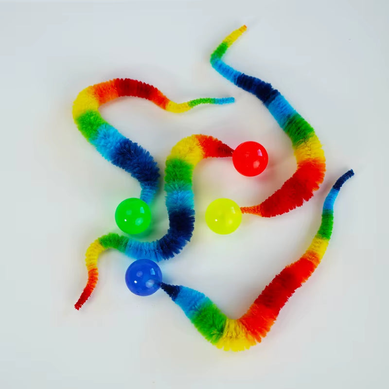 Cat Interactive Toys Tickle Cat Colorful Bouncing Ball Pet Supplies Puzzle Teasing Indoor Cat Worm Caterpillar Elastic Toy