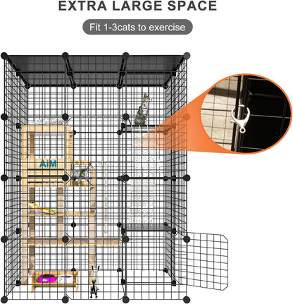 Cat Large Enclosure - DIY Catio Ideal for 1-3 Cats, Indoor & Outdoor, Detachable Metal Wire Kennel, 2X3X4 Exercise Place