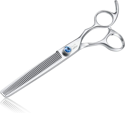 7" 50 Teeth Thinning Dog Grooming Blending Scissor, Ergonomic Pet Grooming Thinner Blender Shears Cat Trimming Texturizing Kit with Offset Handle and a Jewelled Screw 30% Thinning Rate Christmas