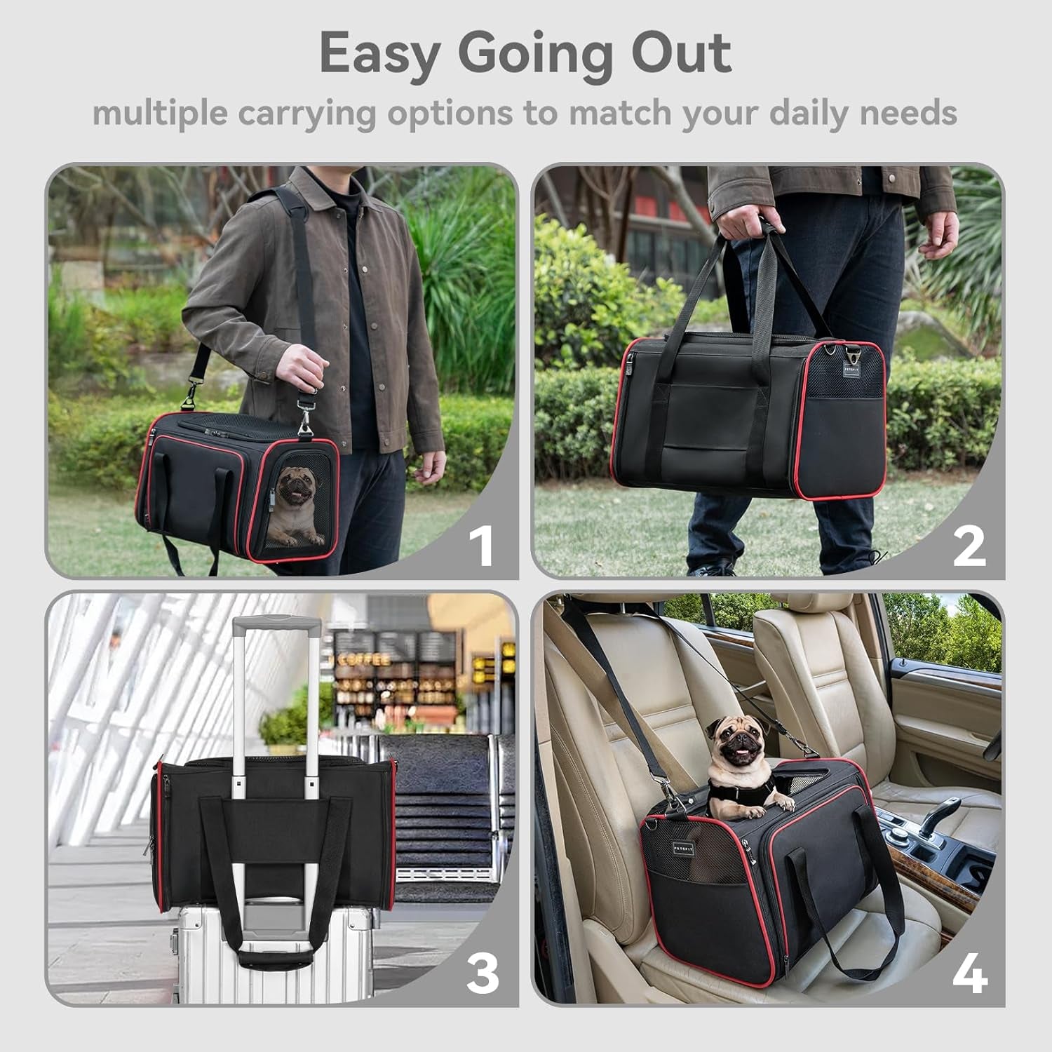 Expandable Dog Carrier Large Cat Carrier, Soft-Sided Portable Collapsible Pet Travel Carrier for Kittens, Puppies or Small Animals, 19 X12X12 Inches, Black