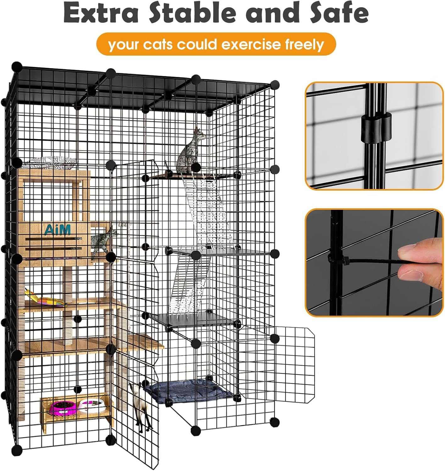 Cat Large Enclosure - DIY Catio Ideal for 1-3 Cats, Indoor & Outdoor, Detachable Metal Wire Kennel, 2X3X4 Exercise Place