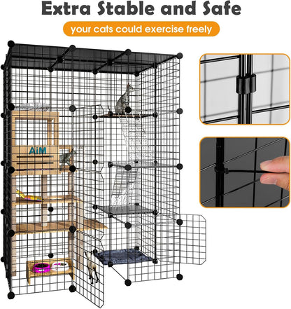 Cat Large Enclosure - DIY Catio Ideal for 1-3 Cats, Indoor & Outdoor, Detachable Metal Wire Kennel, 2X3X4 Exercise Place