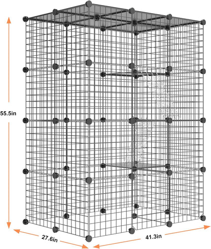 Cat Large Enclosure - DIY Catio Ideal for 1-3 Cats, Indoor & Outdoor, Detachable Metal Wire Kennel, 2X3X4 Exercise Place