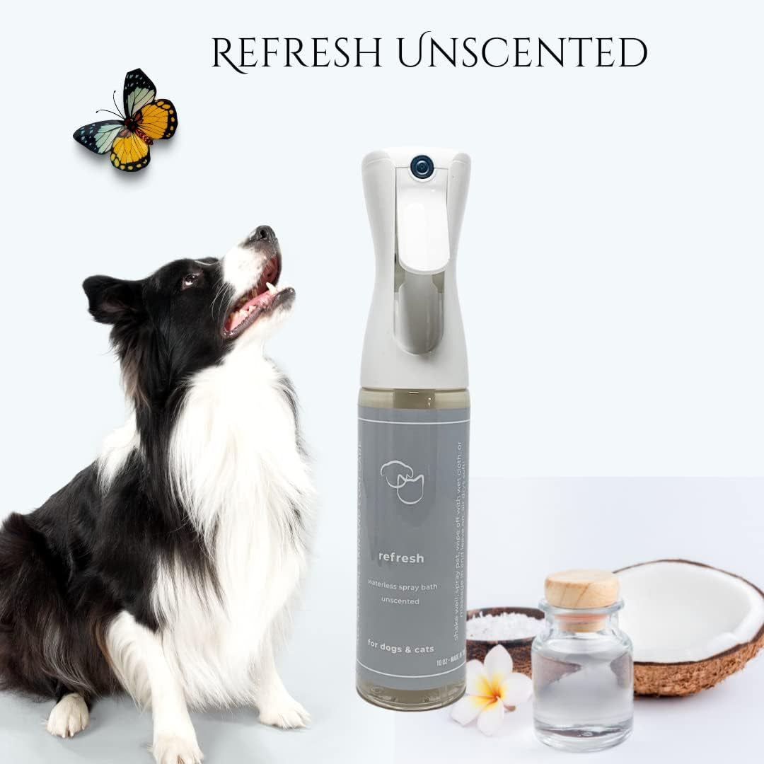 No Rinse, Waterless, Spray Shampoo for Dogs/Cats All-Natural Waterless Spray Pet Bath - Odor Eliminating - Pet Spray Deodorizer - Made in USA (Refresh (Unscented) 10 Oz)