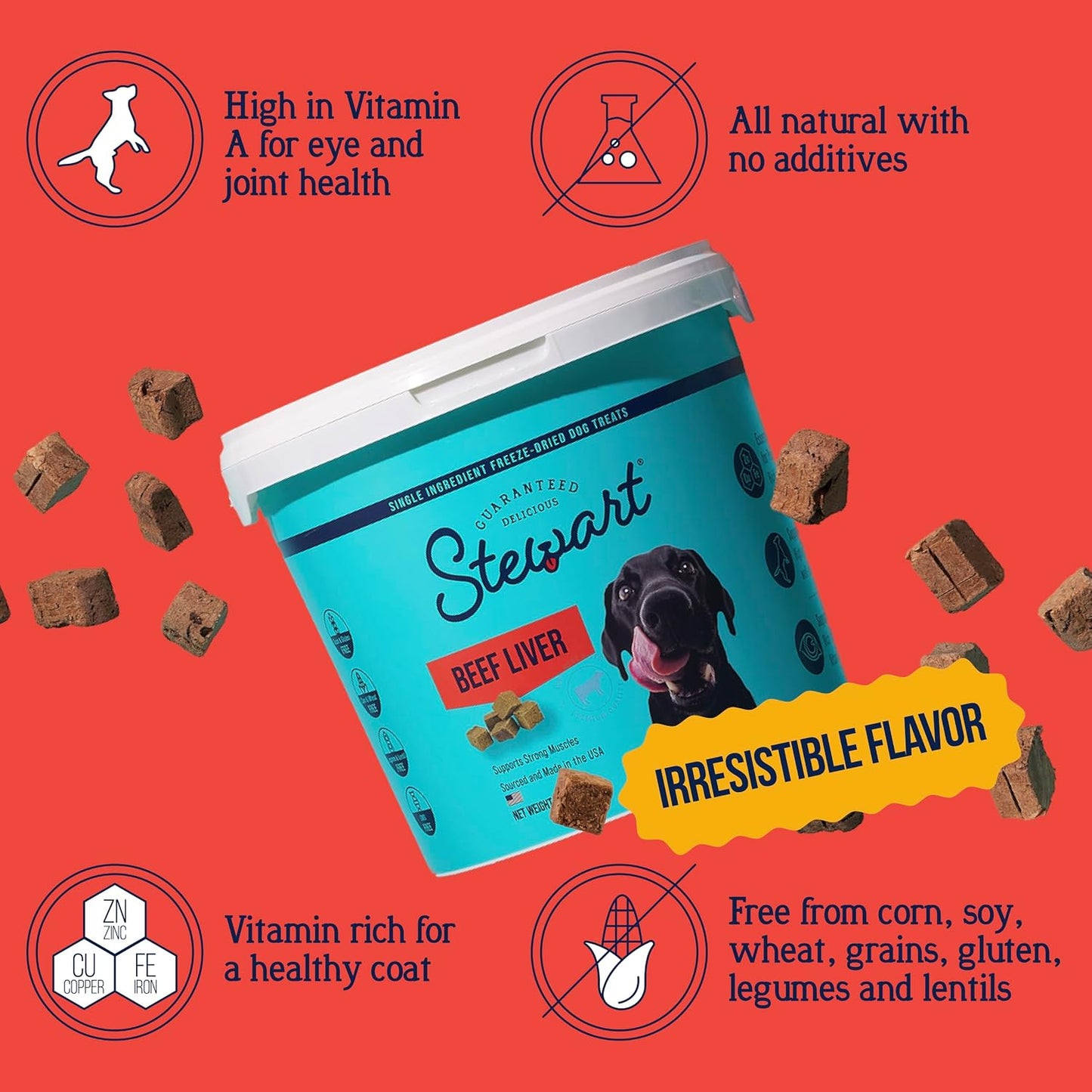 100% Beef Liver Dog Treats, 14 Oz Tub, ~315 Pieces, Freeze Dried Raw, Single Ingredient, 50% Protein Training Treats or Meal Topper, Grain Free, Gluten Free